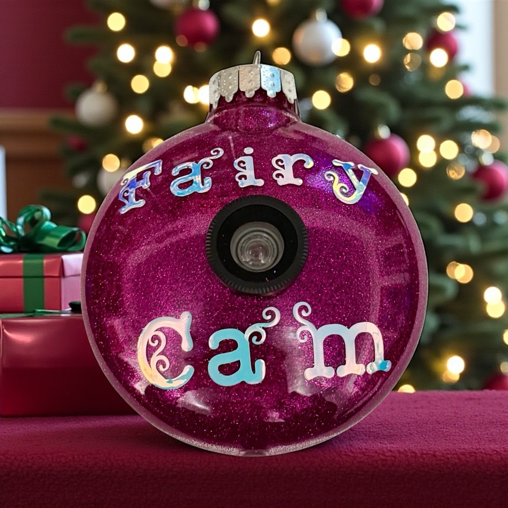 NWT Handcrafted Pink Glitter Fairy Cam Ornament 5”